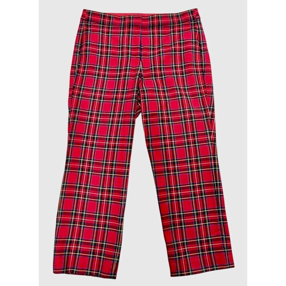 J.Crew Red Tartan Plaid Cropped Straight Pants Size 14 Stretch